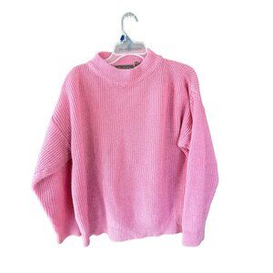 Society Coral Pink Chunky Knit Cropped Sweater Mock Neck Oversized Y2K L/XL